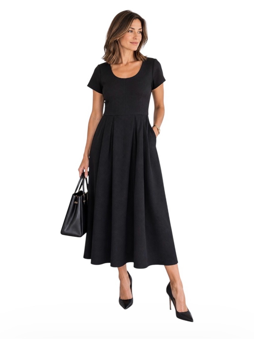 DownEast Black Fit Flare Dress XL Midi Maxi Stretch